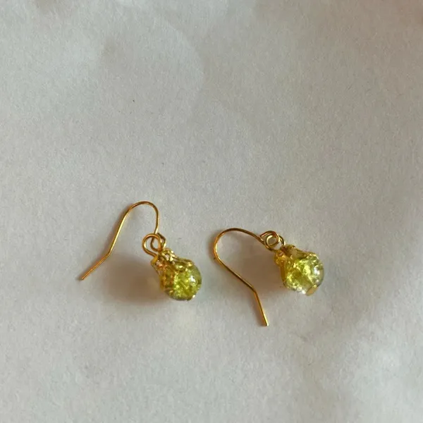 3/$20 Green and White Dual Crystal Ornate Gold Plated Dangling Drop Earrings - Image 2
