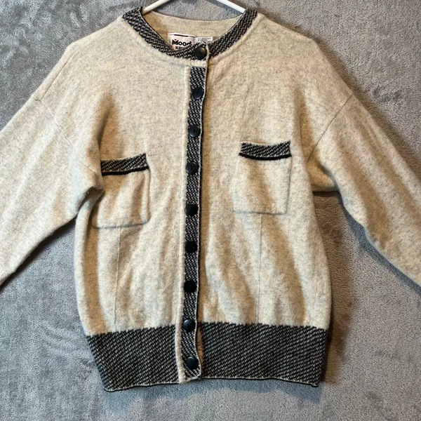 Vintage Wool Angora Rabbit Hair Cardigan Neutral Beige Cozy Cottagecore Granny S - Image 2