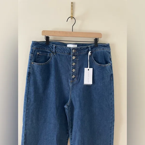 RISEN Jeans High Rise Wide Leg Button Fly Dark Wash Denim Size 2X 18 / 20 NWT - Image 6