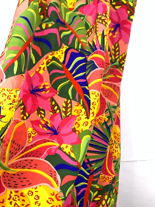 SHEIN Dress Women L Tropical Floral Jungle Print Halter Tie Neck Midi - Image 4