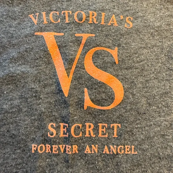 Victorias Secret PJ Shirt M Forever An Angel Gray Coral Glitter Long Sleeve - Image 6