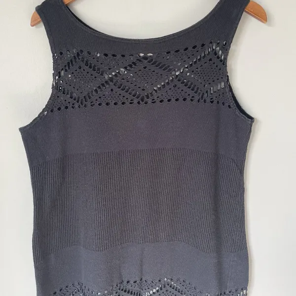 J. Valdi Vintage Boho Crochet Knit Maxi Dress Black Made in USA Size Large - Image 3