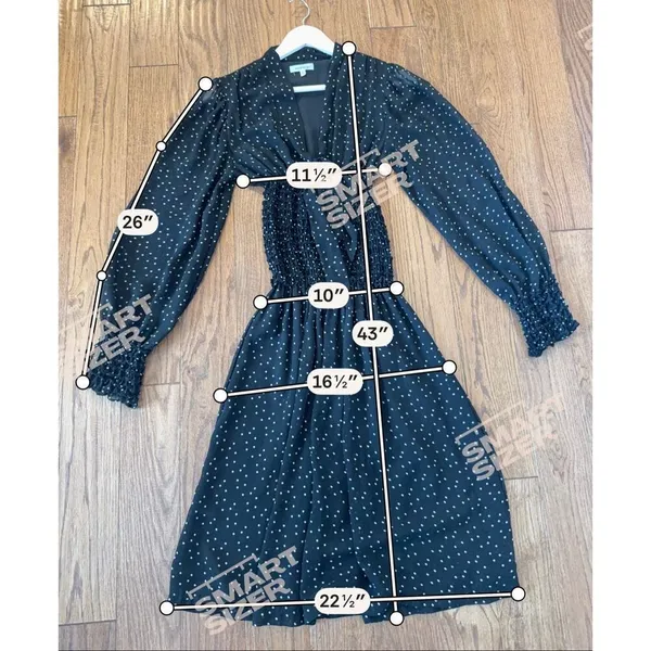 Max studio black polka dot smocked waist long sleeve dress size small - Image 7