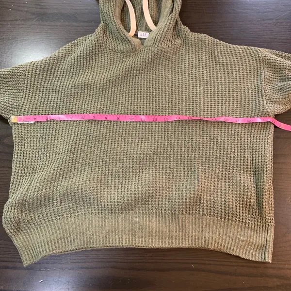 GAP Womens XS Olive Green Waffle Knit Hoodie Drawstring‎ Pullover Casual - Image 10