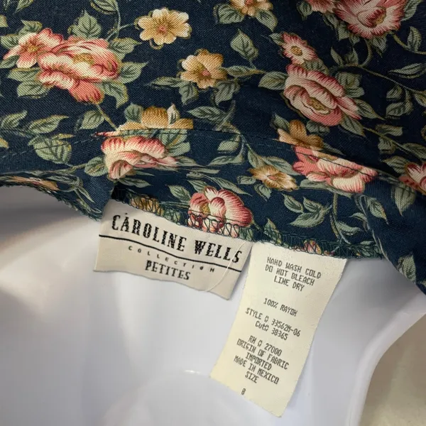 Vintage 90s Caroline Wells Ditsy Floral Cottagecore Button Front Midi Dress 8 - Image 3