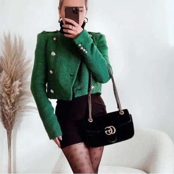 Zara Green Textured Weave Jacket Blogger Fav 2674/713 - Image 2