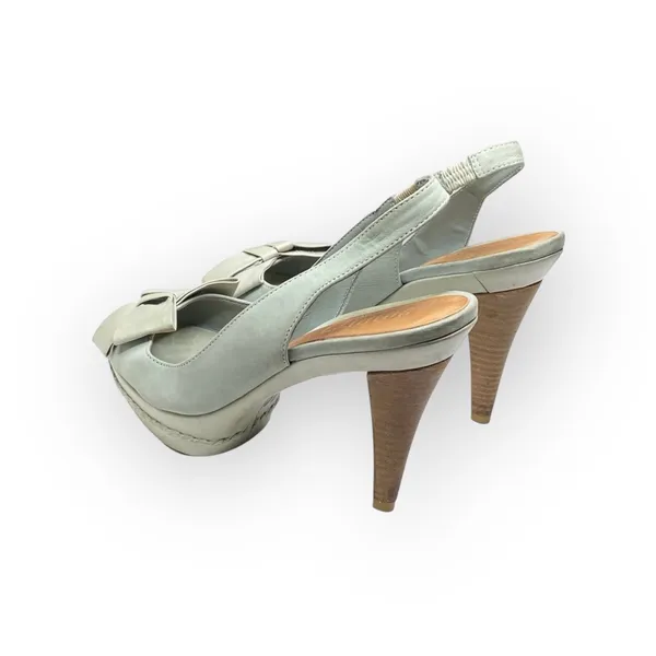 Schutz ❤︎ Retro Slingback Platform Leather Heeled Sandal with Bow ❤︎ Baby Blue - Image 5