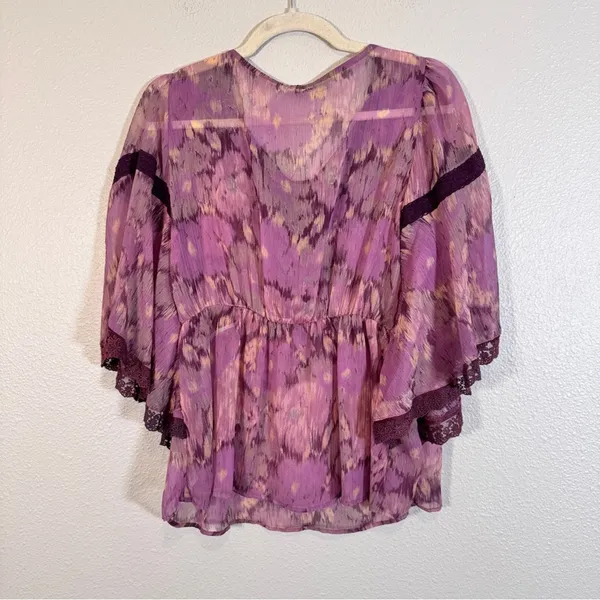 Free People Purple Indie Crochet Boho Blouse Womens S Festival Flutter 70s Style - Image 3