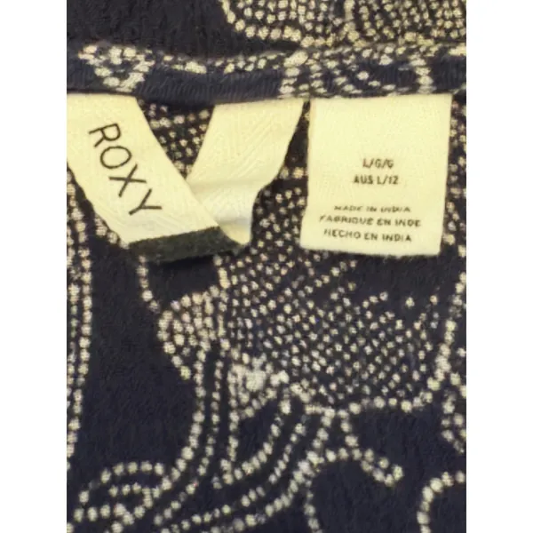 Roxy Navy Blue White Floral Paisley Tie Front Mini Dress Large Short Sleeve - Image 7