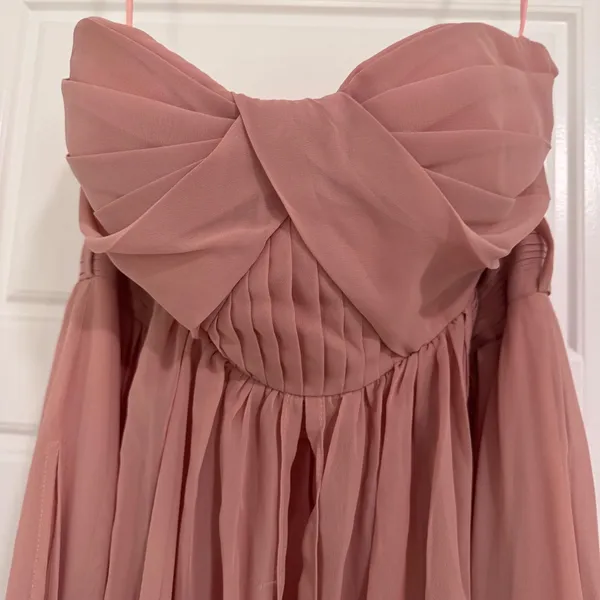 Birdy Grey Pink Strapless Pleated Chiffon Maxi Bridesmaid Dress Womens‎ Medium - Image 2
