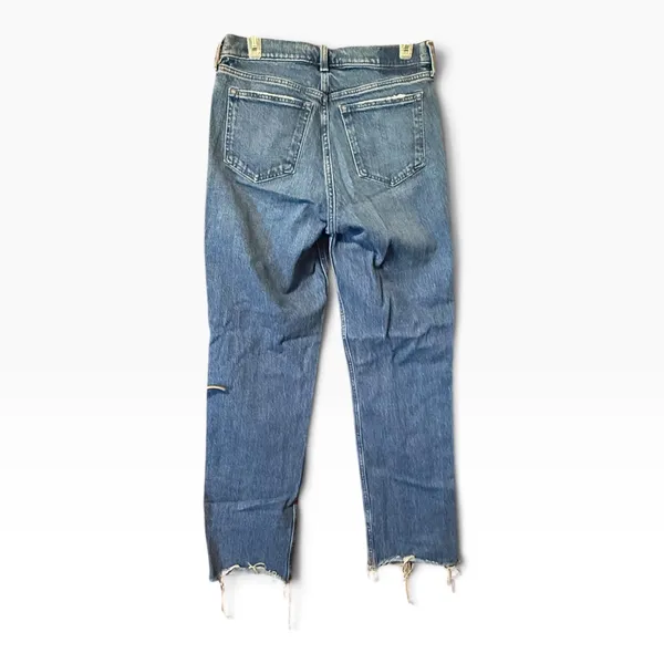 Abercrombie & Fitch Curve Love 90s Straight Mid Rise Jeans 28/6 Blue Distressed - Image 3