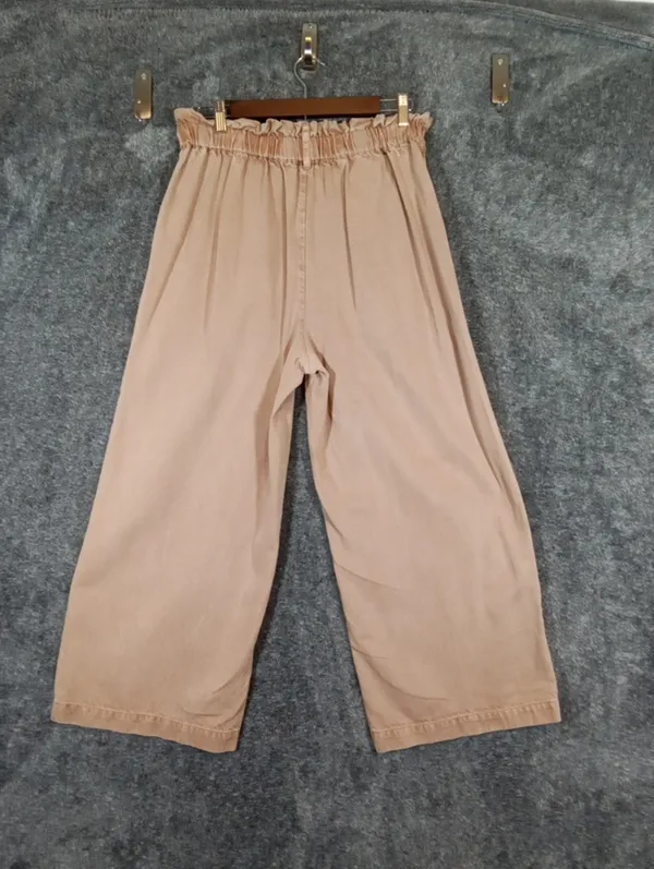 YFB paperbag Waist Wide Leg Cropped Pants Tensel Coastal Summer Womens L - Image 6