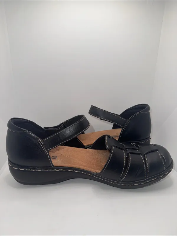 CLARKS Leisa Wave Fisherman Sandal Flats Black Leather Women’s 7 - Image 6