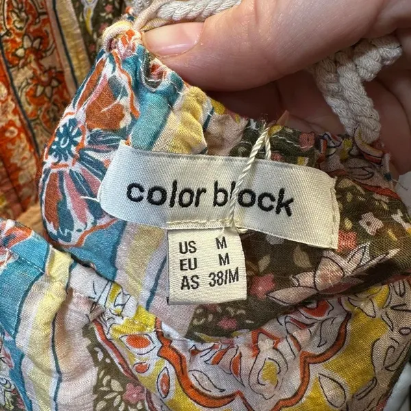F58. Colorblock - Multicoloured midi dress with adjustable straps and tie back. - Image 2