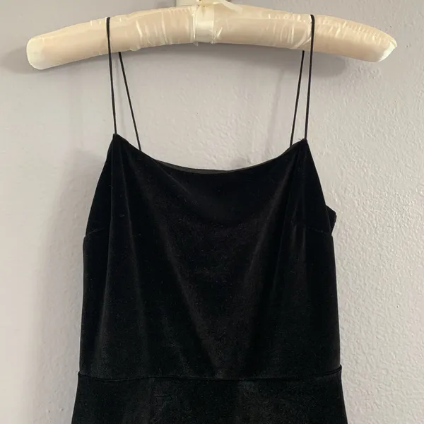 Urban Outfitters Black Velvet Straight-Neck Mini Dress - Image 4