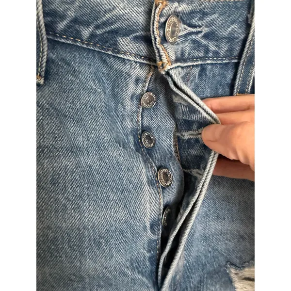 Levi's Denim Shorts Womens 501 Original Cutoff Size 32 Blue Distressed High Rise - Image 2