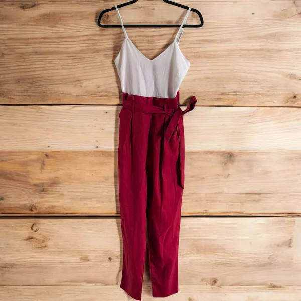 Windsor Womens Jumpsuit Sz XS Sealed With Style White Red Romper‎ Sleeveless - Image 4