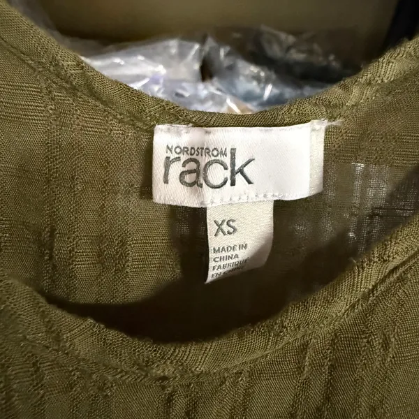 Nordstrom Rack‎ XS Olive Green Textured Handkerchief Hem Spaghetti Strap Dress - Image 4