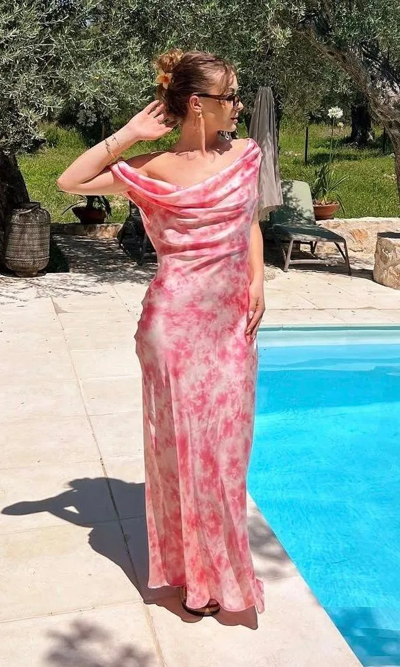 Zara maxi satin dress Tie-Dye crown neck bohemian casual summer vacation - Image 6