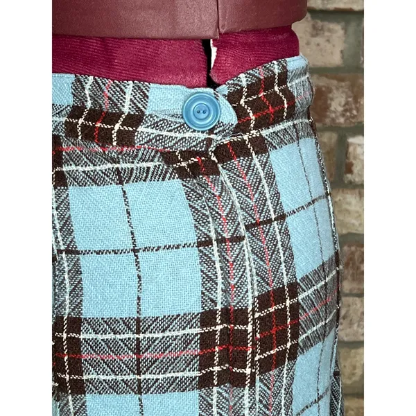 skirt plaid A-line blue brown red metal zipper 1950s - Image 6
