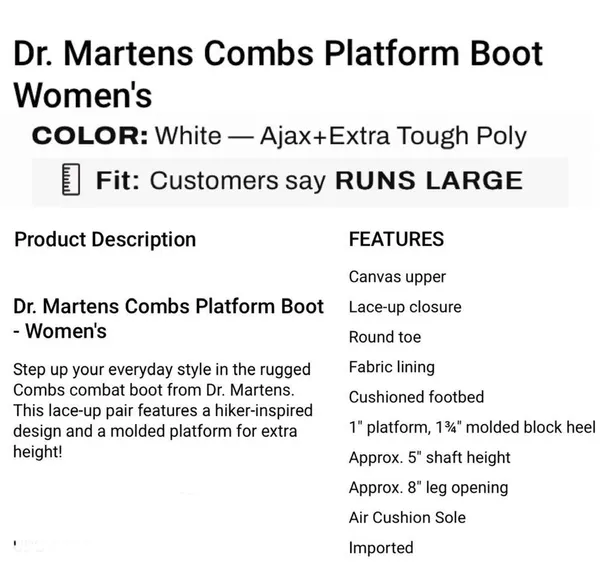 DR. MARTENS Combs Platform Boots in White Ajax+Extra Tough Poly Lace Up Boots 8 - Image 16