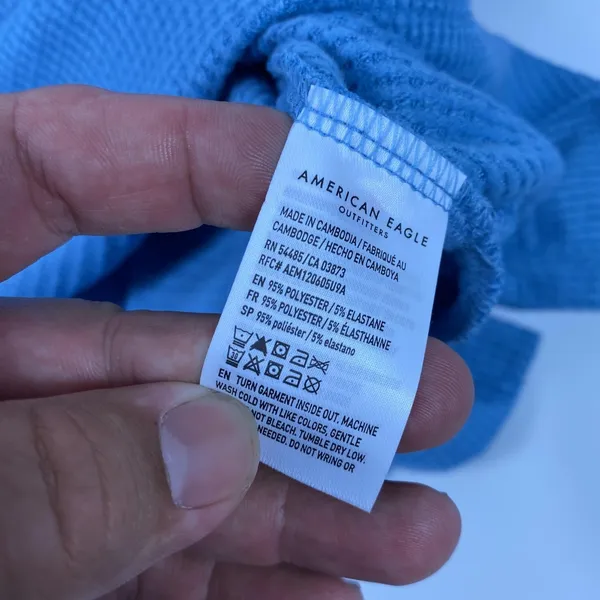 American Eagle‎ Shirt Womens XS Blue Waffle Knit Thermal Crewneck Long Sleeve - Image 9