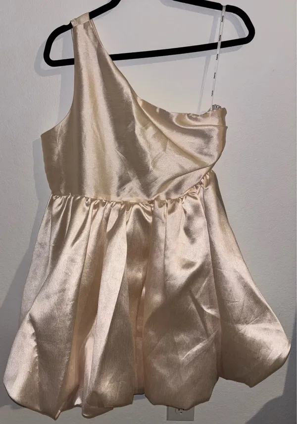AB Studio One-Shoulder Champagne Color Party Dress - Image 3