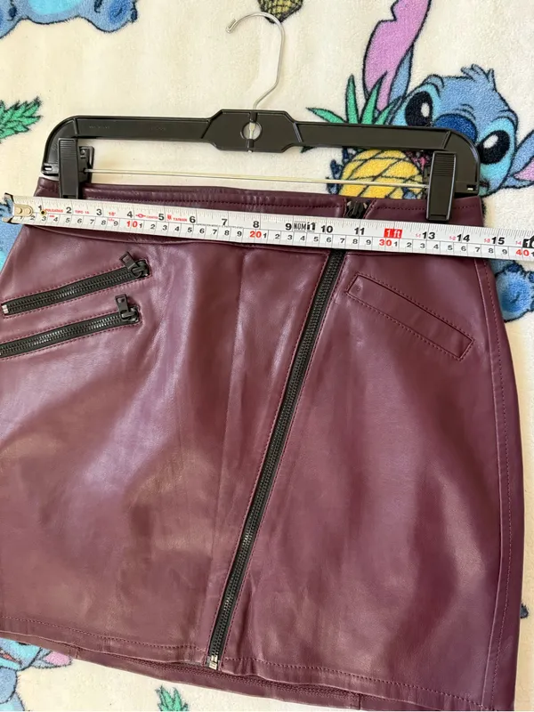 Express Size 4 Burgundy Faux Leather Moto Mini Skirt Asymmetrical Zip Y2K Grunge - Image 6