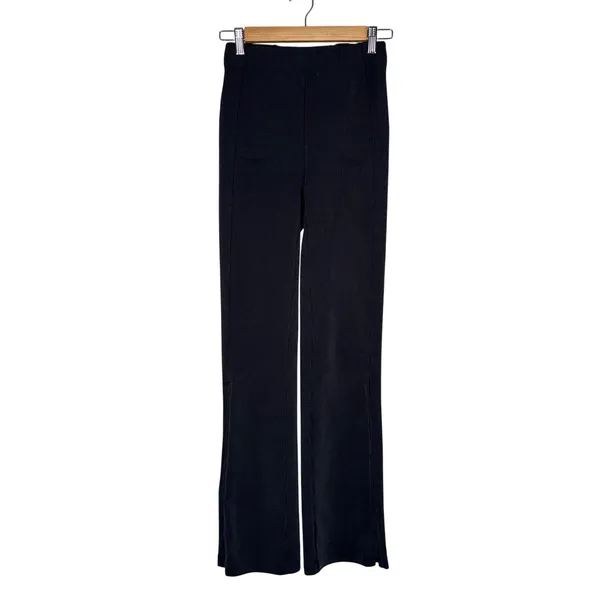Lululemon Brushed‎ Softstreme Ribbed Zip Flared Pants Women Sz 2 Black Excellent - Image 2