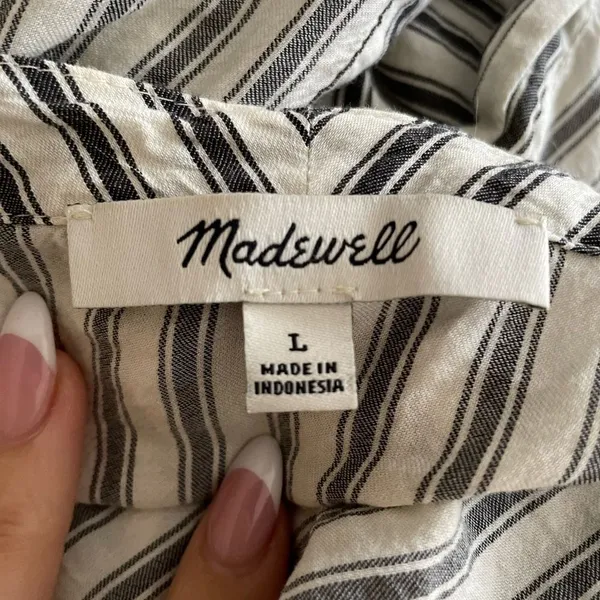 Madewell Brighton Striped Popover blouse top‎ Flare Sleeve size large - Image 7