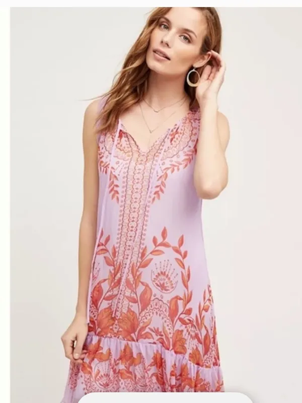 Anthropologie Floreat Wisteria Silk Sheer Boho Dress - Image 5