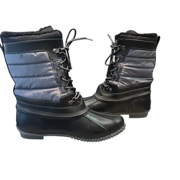 Lands End Womens 502432 Lined Winter Duck Boots‎ Mid Calf Lace Up Black Gray 11 - Image 6