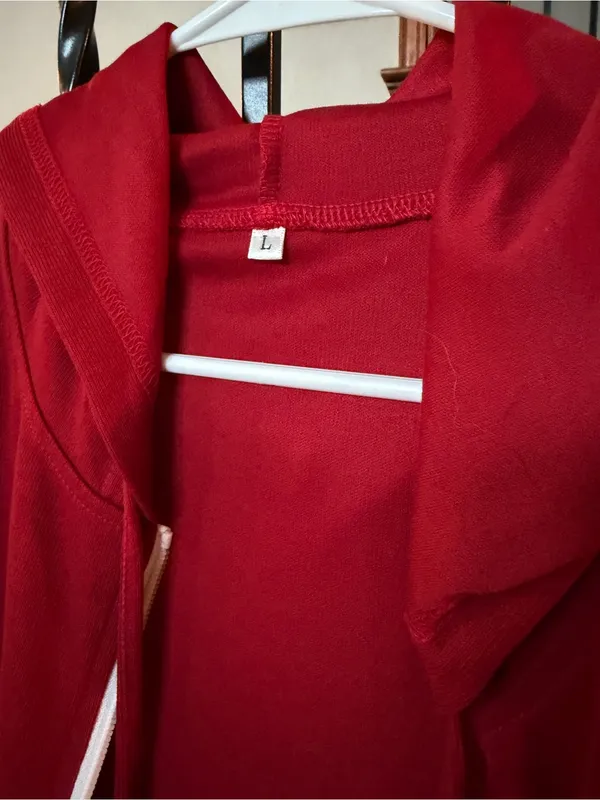 Women’s L - Red Zip-Up Hoodie with White Sleeve Stripes - Image 2
