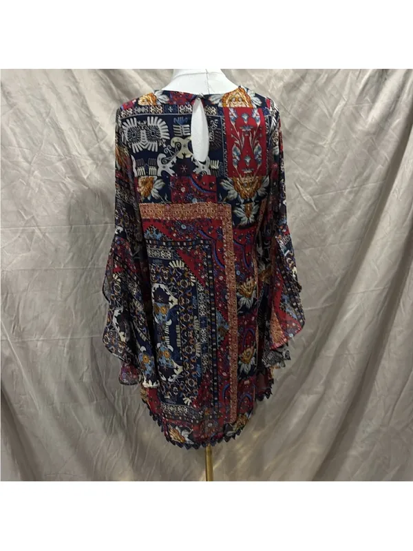 Altar'd State Red & Navy Boho Paisley Scoop-Neck Tunic - Image 3