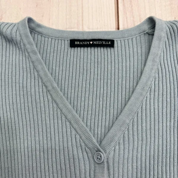 Brandy Melville Pale Blue Sweater Cropped V Neck Button Front Cottagecore Small - Image 5