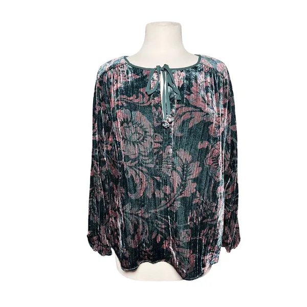 ANTHROPOLOGIE Women’s Boho Faustine Floral Velvet Peasant Top - Image 4