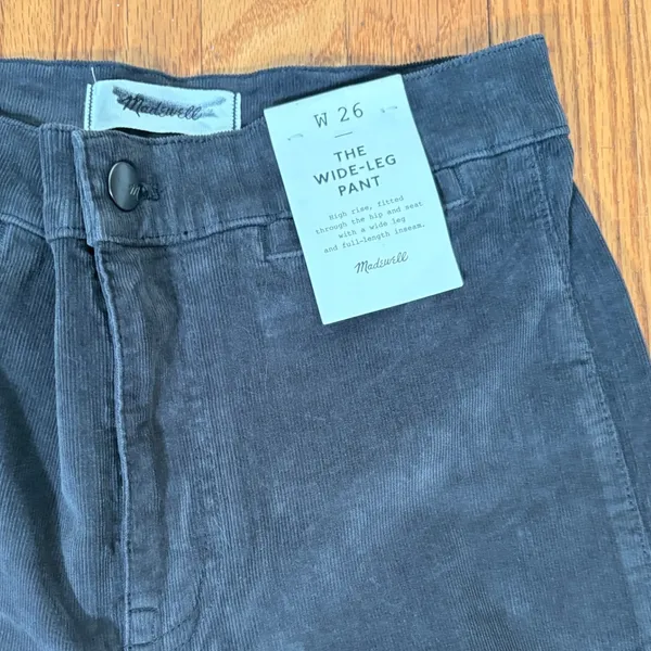 Madewell The Wide-Leg Pant Corduroy High Rise‎ Black Coal Size 26 NWT - Image 4