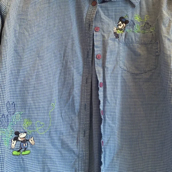 Disney Mickey Unlimited Blue Checkered Shirt Vintage Women Size XLarge Top - Image 2