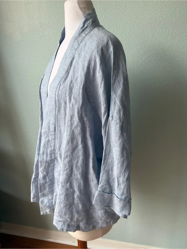Andrea Jovine Women’s Blue Linen Kimono Cardigan Open Front Size Medium - Image 4