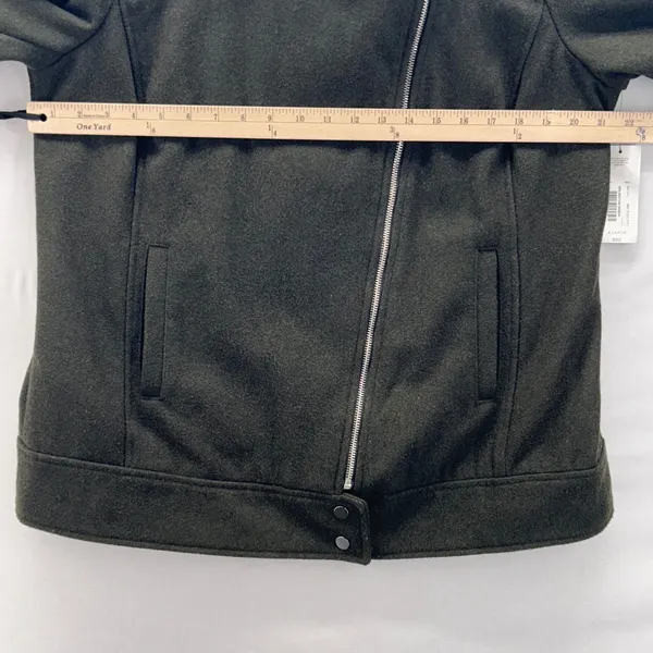 A New Approach Women Moto Jacket Size XL Earthy Green‎ Sherpa Assymetrical Zip - Image 13