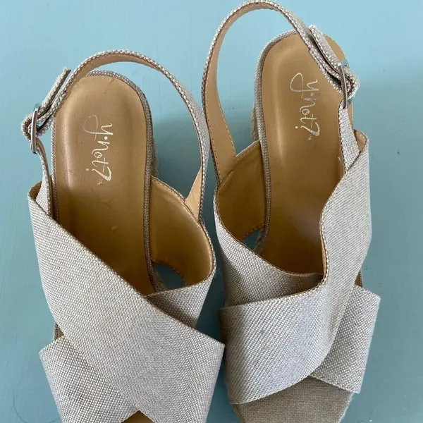 neutral beige espadrille cork platform wedge size 10 - Image 8