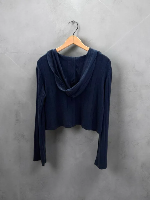 Athleta Spirit Ribbed‎ Cropped V-Neck Hoodie Navy Blue Size XXS - Image 2