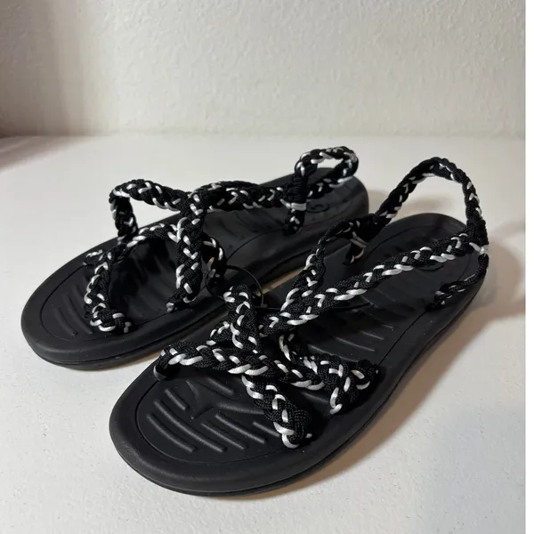 Women's Size 11 (EU 42) Black Braided Strappy Arch Support Slingback Sandals - Image 3
