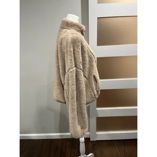 Aeropostale Fuzzy Fleece Half Zip Pullover Jacket Tan Size‎ M - Image 3