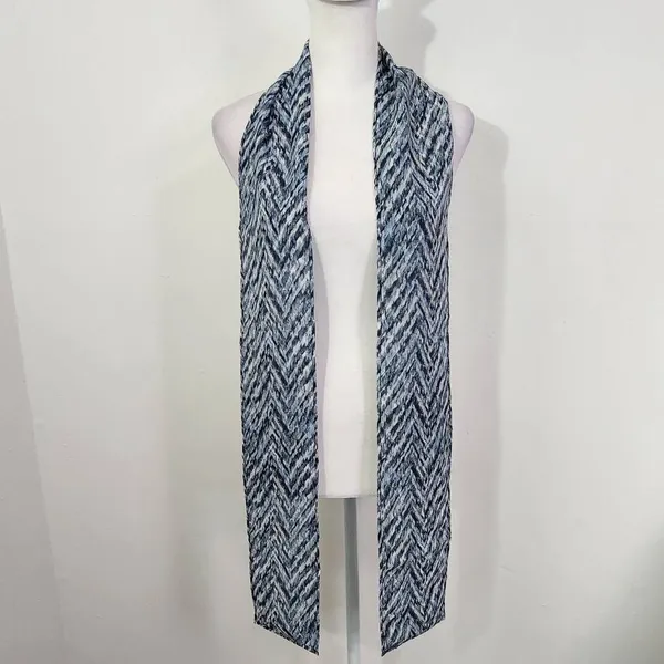 Blue Chevron Print Scarf One Size Blue Chevron Scarf - Image 2