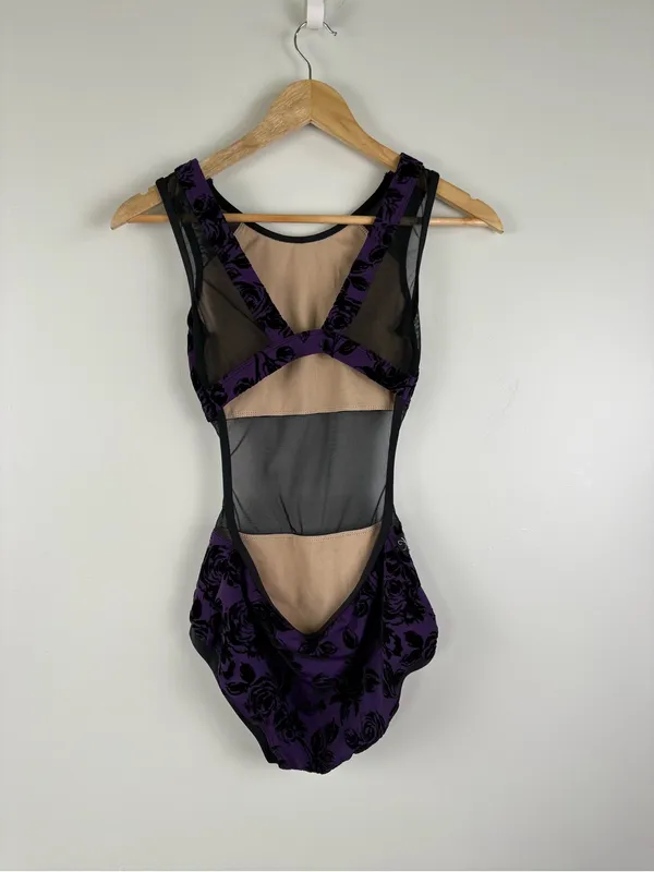 Kandi Kouture Black & Purple Floral Velvet Mesh Leotard Size AXS - Image 3