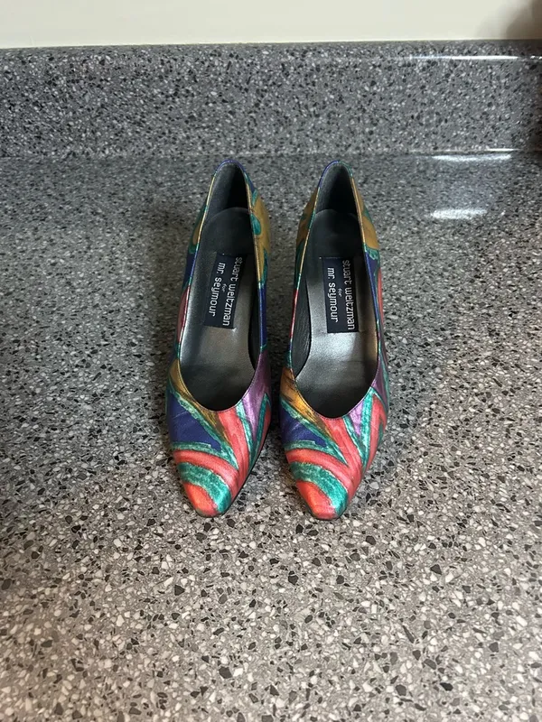 Vintage Stuart Weitzman Multicolor Metallic Swirl Pointed-Toe Pumps - Image 2