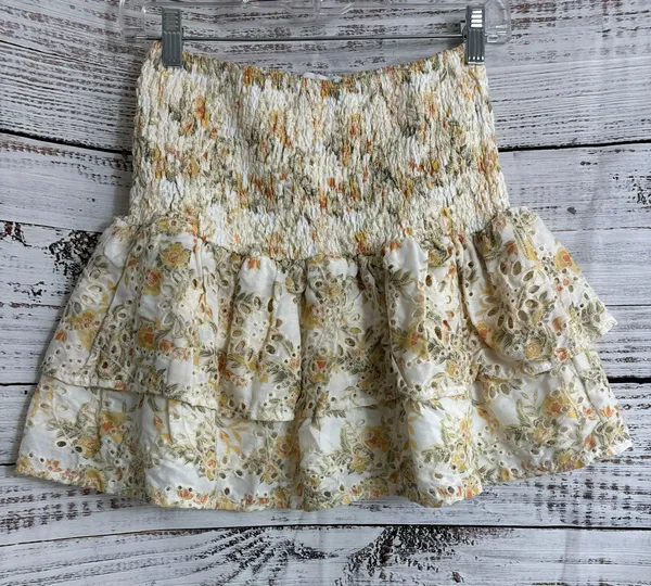En Saison Skirt Womens Size Small ruched floral eyelet Ruffle Mini Tiered Boho - Image 2