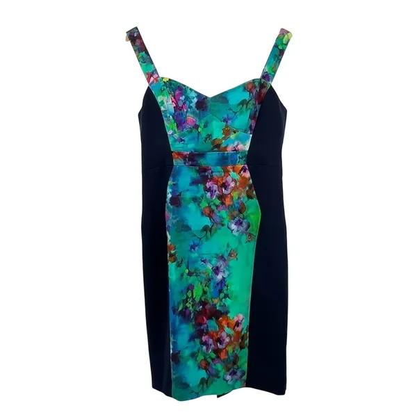 Black Halo dress 12 blue floral watercolor sweetheart sleeveless sheath NEW - Image 4