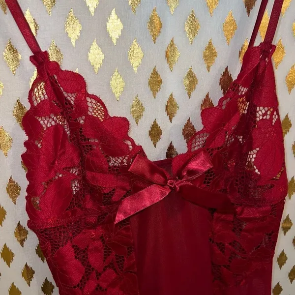 Red lingerie lacy lace slip sling skirt babydoll dress size S - Image 6